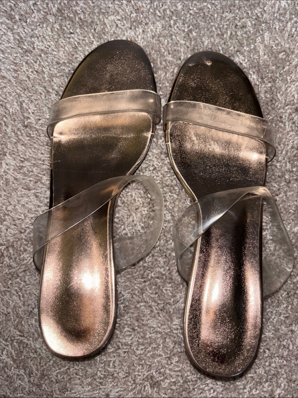 Clear Strap Women’s Slide Sandals in Metallic champagne
